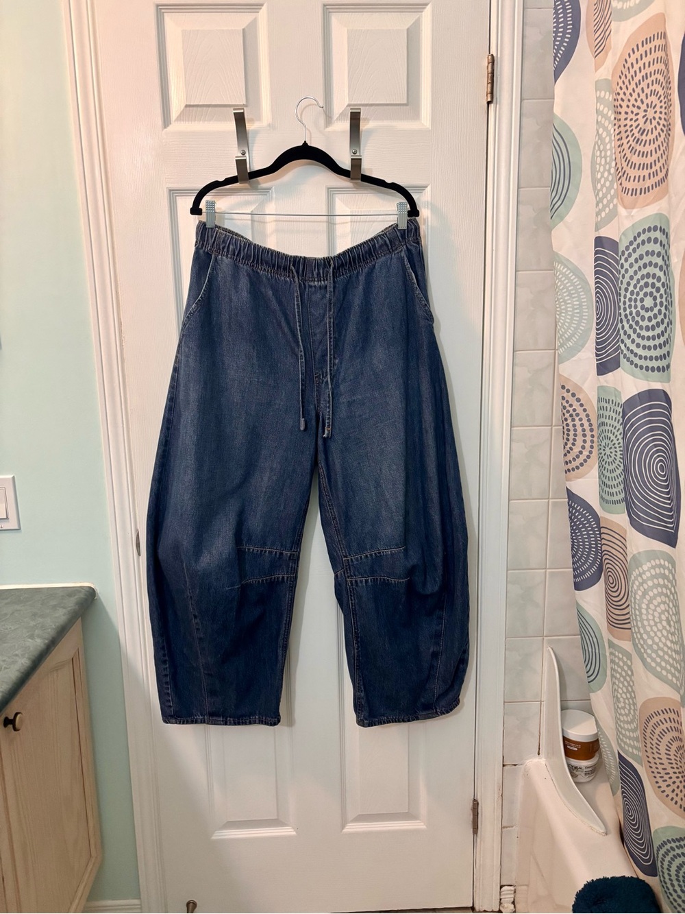 Old Navy Barrel Leg Denim Jeans with Drawstring Waist - Dark Blue